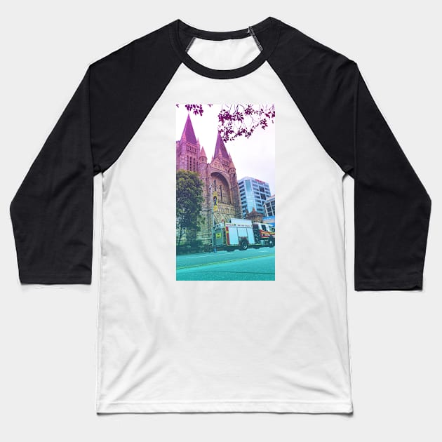 Beautiful Pastel Brisbane City Church Baseball T-Shirt by annaleebeer